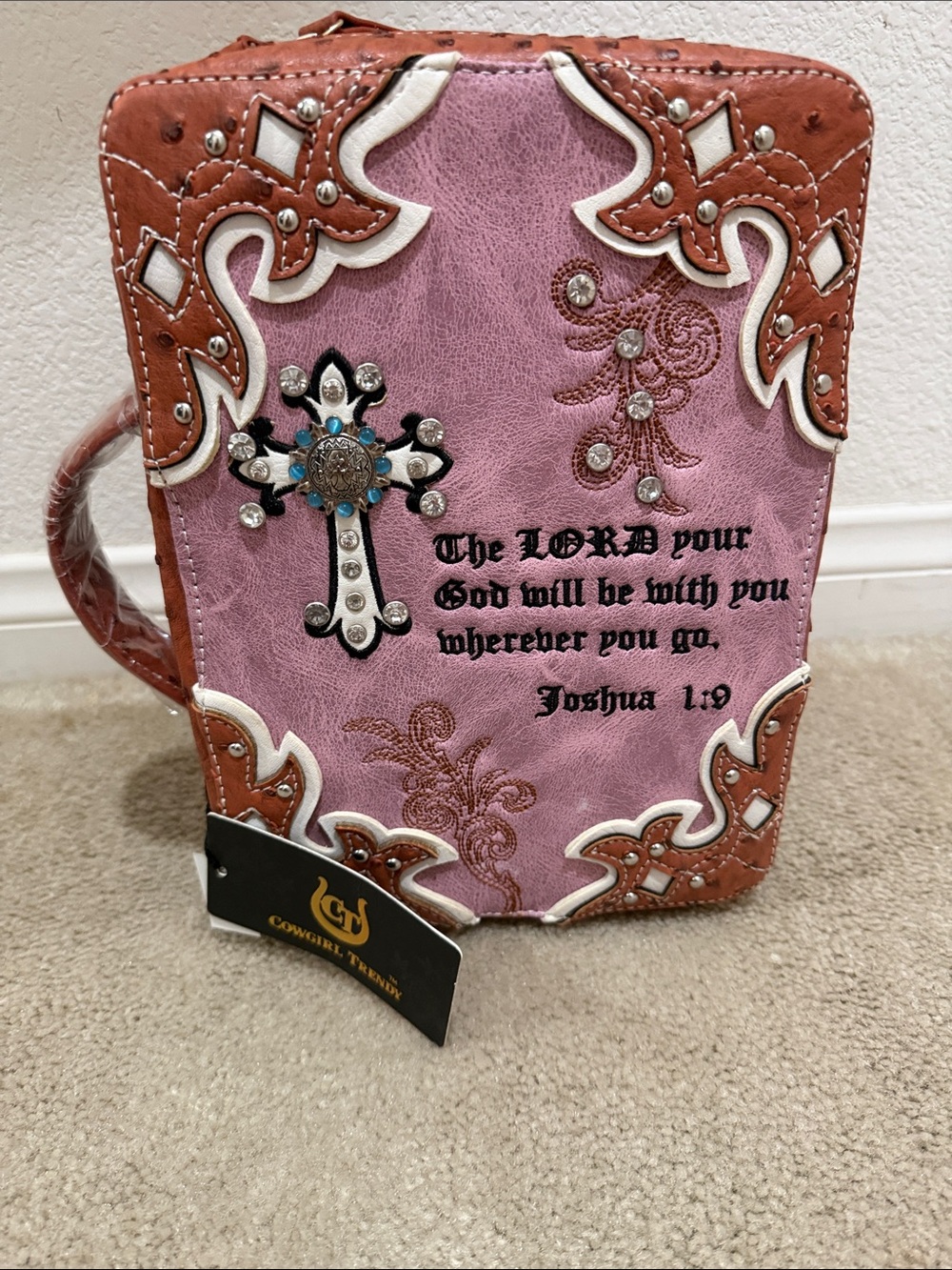 Cowgirl Trinity Pink & Brown Embellished Crossbody Cross Wristlet